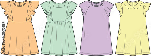Canvastavla Cute Baby Girl Dress Collection with Flutter Sleeve Frocks, Peter Pan Collar Out