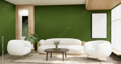 Interior, Cabinet in Modern Green empty room on Livingroom. 3d rendering 