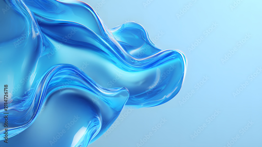 Obraz premium Abstract flowing liquid silk texture in blue with glossy wave forms and soft reflections creating elegant motion and calm atmosphere