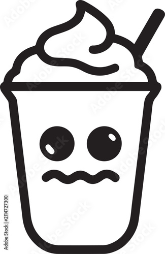 Konstfotografi A cute, minimalist illustration of a cup filled with whipped cream and a straw, sporting a startled, wide-eyed expression