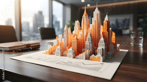 modern city architecture model with urban development planning and real estate concept
