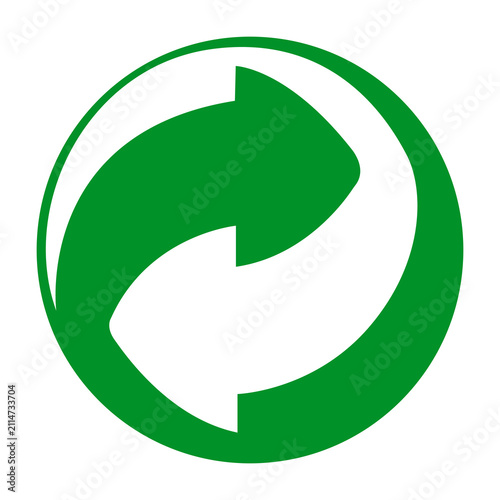 Green Dot. A round symbol consisting of two arrows forming a ring. The packaging manufacturer has paid a fee for the recycling and disposal packaging waste. Marking on the package. Transport sticker.