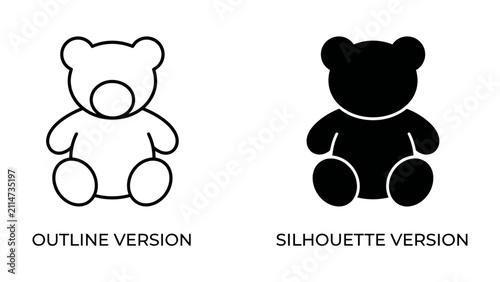 Teddy Bear Outline and Silhouette: Two distinct representations of a teddy bear, one as a simple outline and the other as a solid silhouette, showcasing versatile design elements.