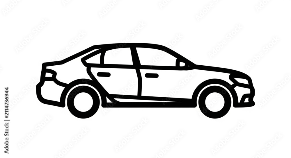 Fototapeta premium Simple Line Drawing of a Sedan Car