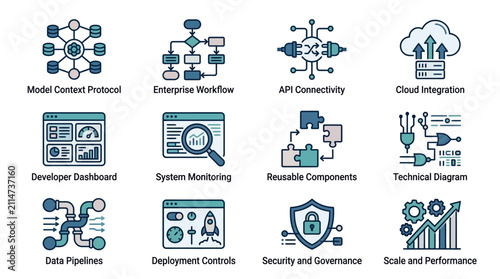 Professional Illustrated Guide to Modern Software Development Architecture Components with Icons and Diagrams