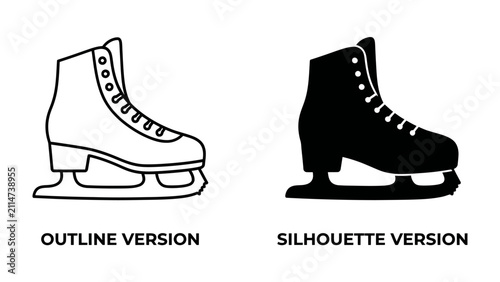Skate Outline and Silhouette: A clear visual representation showing both the outline and silhouette versions of an ice skate, perfect for design and sports-related projects.