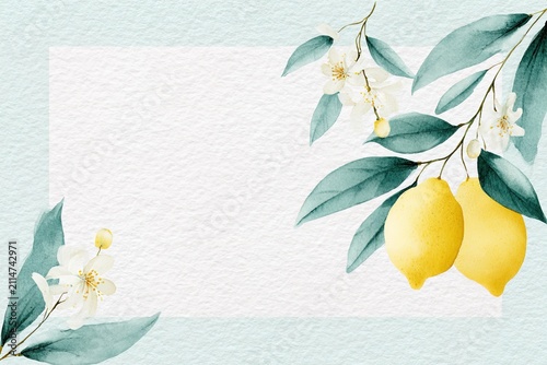 Delicate watercolor artwork citrus lemon branches and blossoms in fresh Mediterranean aesthetic with soft brush textures. Suitable for invitations, lifestyle visuals, eco branding, decorative prints