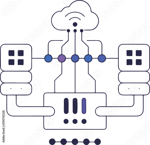 Cloud Computing Infrastructure with Database Servers and Network Connection Line Icon Vector Illustration