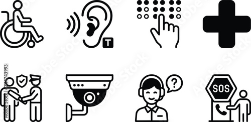 Foto Accessibility icons set including wheelchair hearing impaired braille medical cr