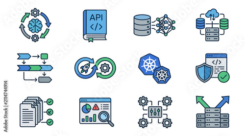 Dynamic Illustrations of Modern Software Development and IT Infrastructure Concepts in Flat Design