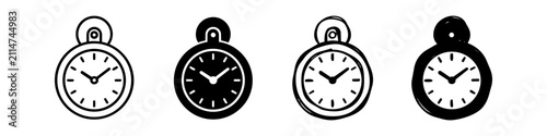 Slika na platnu Set of pocket watch icons in flat, outline, and doodle styles