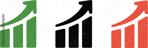 Growth upward trend bar chart icons