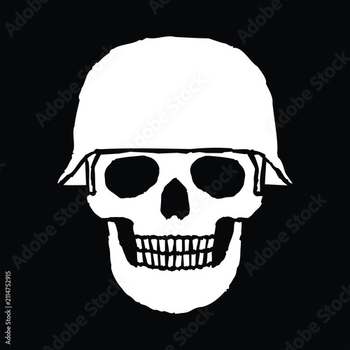 Skull with helmet vector illustration. Cranium logo symbol sign. Human head skeleton icon.
