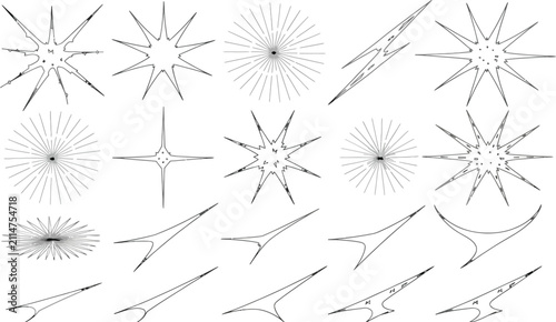 Bild auf Leinwand A collection of abstract starburst and light streak line art elements for graphi