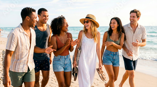 Multiracial Group of Friends Enjoying Summer Day on the Beach