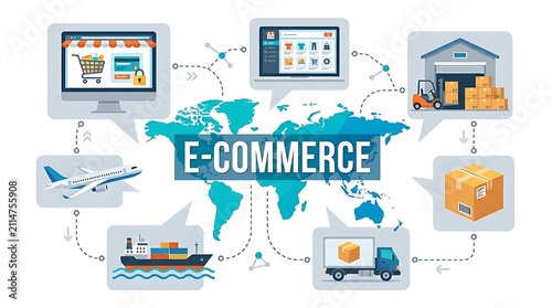 E-commerce global logistics concept, international shipping and supply chain management, online shopping and worldwide delivery network