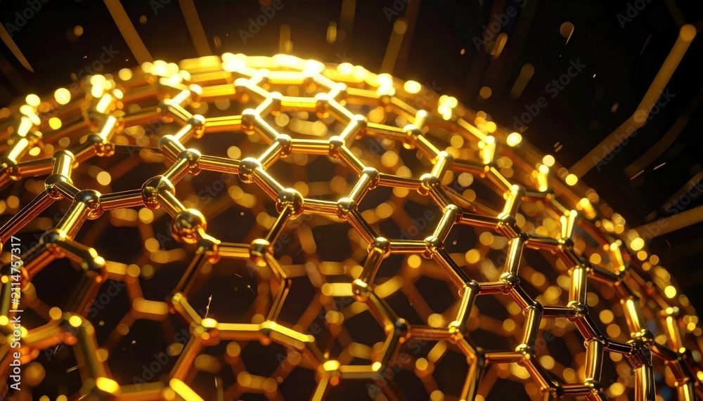 Fototapeta premium Golden Honeycomb Pattern with Glowing Lights.
