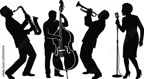 Photography Jazz band musicians silhouette featuring saxophone double bass trumpet players a
