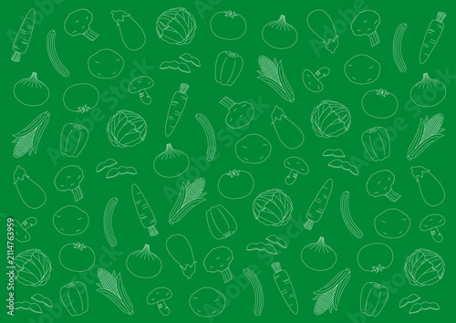 色々な野菜の柄の線画のイラスト_緑

