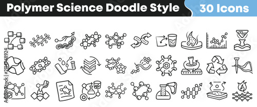 Foto Set of 30 polymer science doodle icons