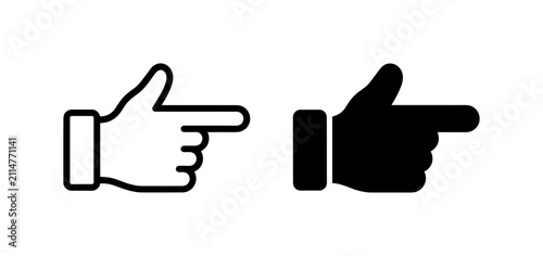 Black and white hand icons pointing right side isolated on white background