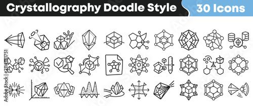Fotografie Set of 30 crystallography doodle icons for science and research