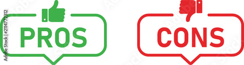 Pros and cons comparison buttons with thumb up and thumb down icons, comparison