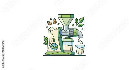 Plant-based milk maker with almonds and leaves