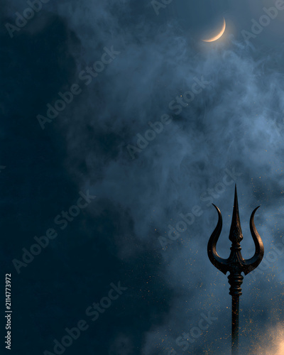 Elegant Maha Shivaratri Background with Sacred Trishul Crescent Moon and Copy Space