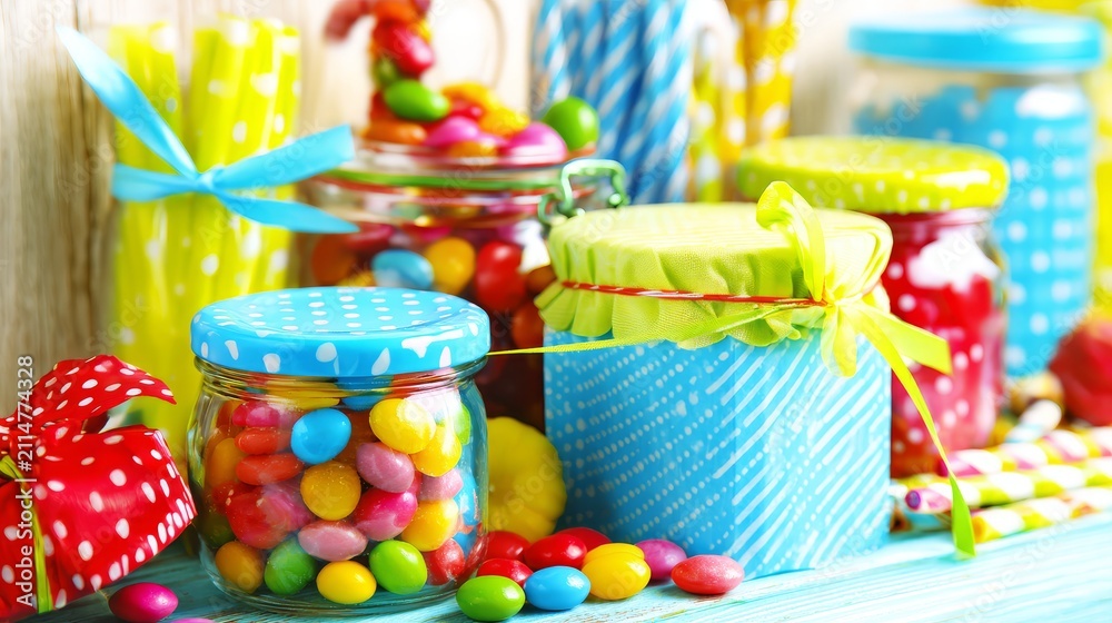 Fototapeta premium Studio candy display, pastel candy styling with clean commercial presentation