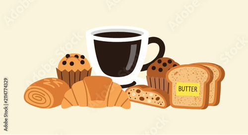 Canvastavla Assortment of fresh pastries and a cup of black coffee