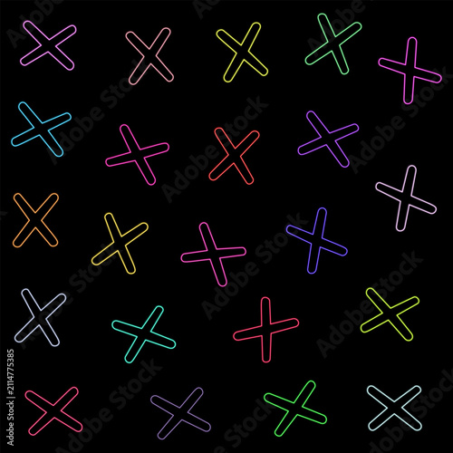 Colorful Neon Cross Mark Icons Set Isolated on Black Background