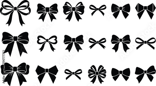 Bild auf Leinwand Decorative ribbon bows collection vector icon set for gift wrapping festive holi