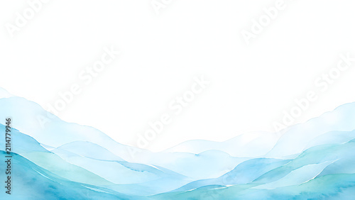 Abstract blue and emerald green watercolor wave layer background isolated on white background. generated by AI.