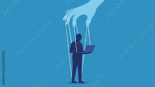 Cuadro en lienzo Digital control and manipulation: Person as a puppet using a laptop