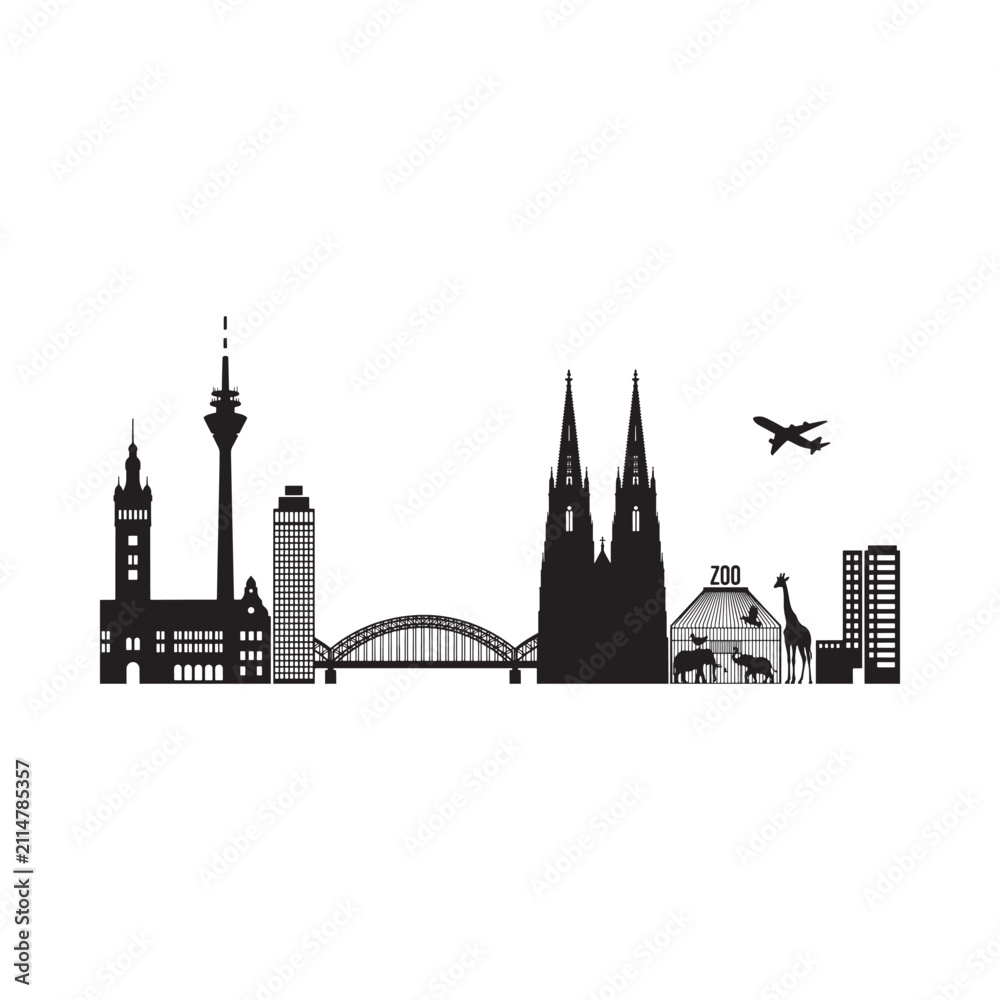 Naklejka premium Frankfurt Skyline Silhouette Against White Background Architectural Illustration