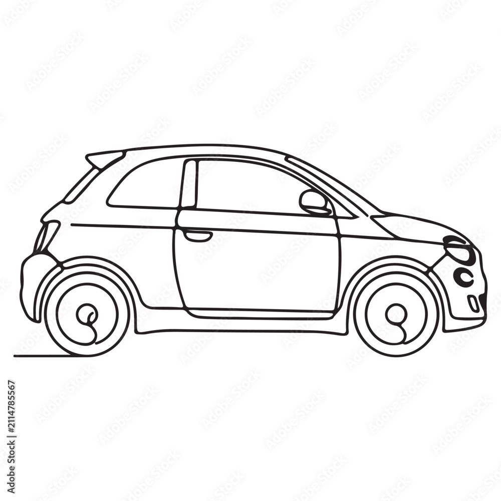 Fototapeta premium Retro Compact Car Line Art Vector Illustration