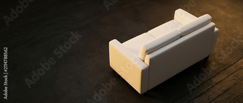 Cozy White Loveseat Sofa on Dark Textured Floor with Dramatic Spotlight Lighting for Furniture Mockup and Interior Design Concepts