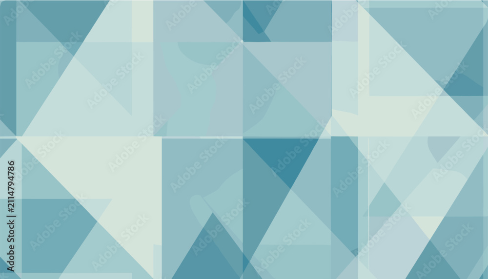 Obraz premium Geometric abstract pattern with semi-transparent triangles and squares in pastel blue colors represents modern architectural forms.