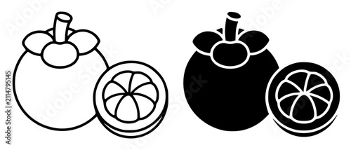 Konstfotografi Minimalist mangosteen icon in outline and silhouette style, for UI/UX app design