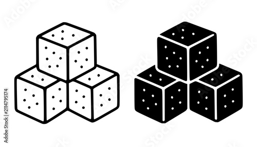 Minimalist sugar cube icon in outline and silhouette style, for UI/UX app design
