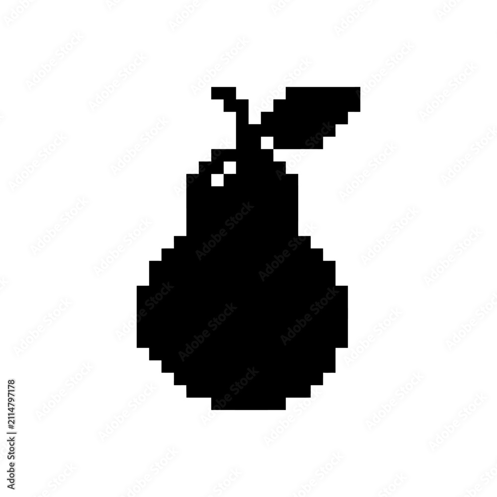Fototapeta premium Pixel art pear with leaf silhouette.