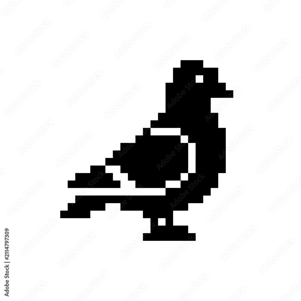 Fototapeta premium Pixel art pigeon bird standing profile.