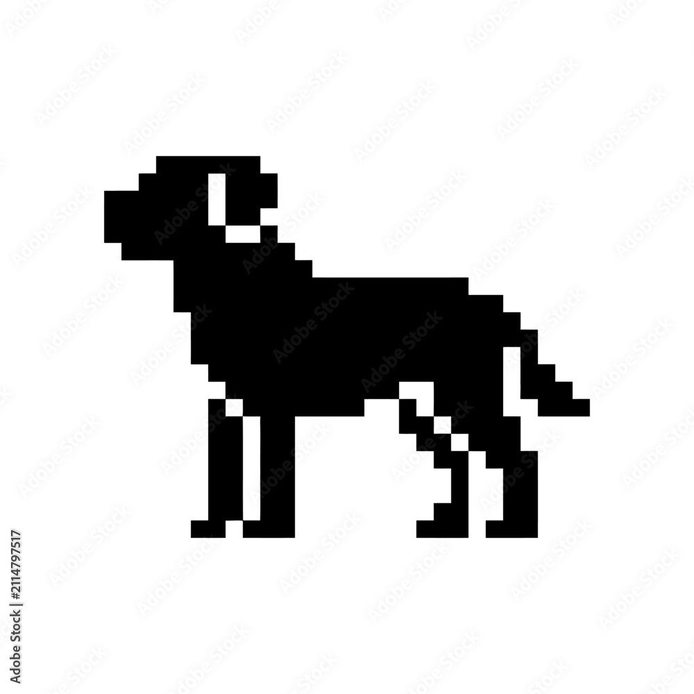 Fototapeta premium Pixel art standing dog silhouette profile icon.