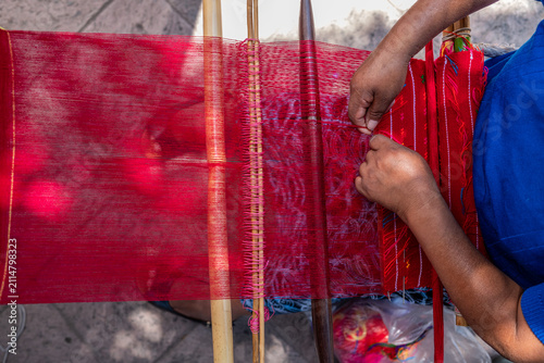 Traditional Mexican Weaver Creating Handmade Textile on Backstrap Loom