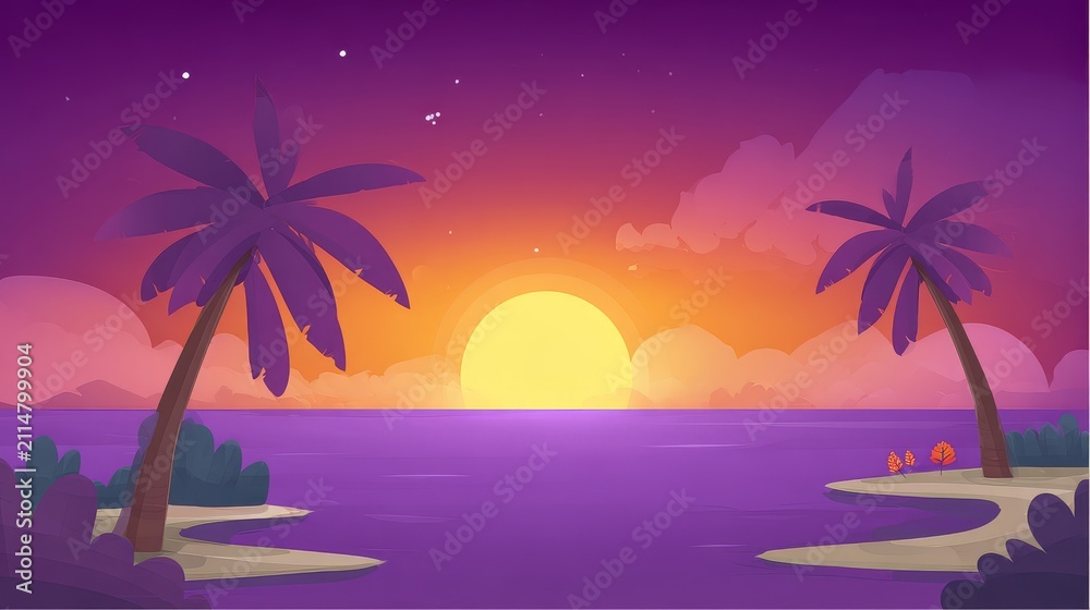 Fototapeta premium Colorful fantasy tropical landscape, bright paradise setting with layered jungle vegetation