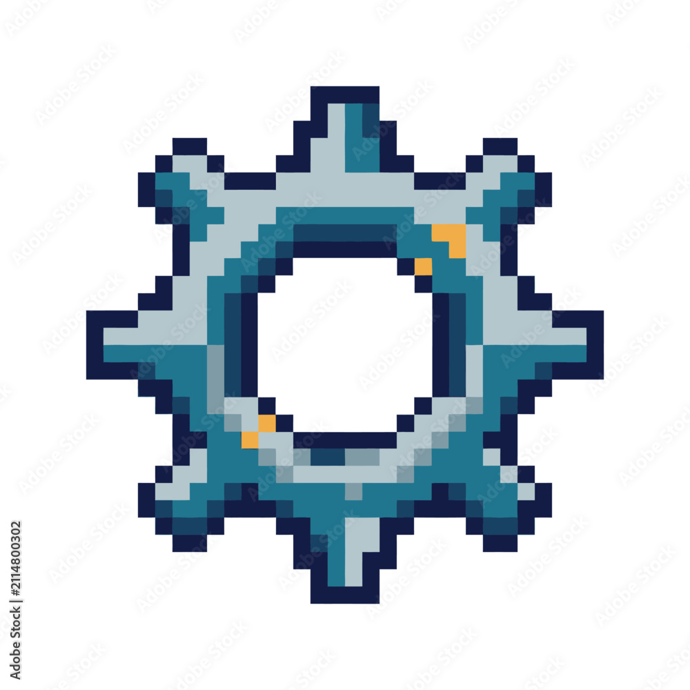 Fototapeta premium Single industrial gear cog wheel in pixel art.