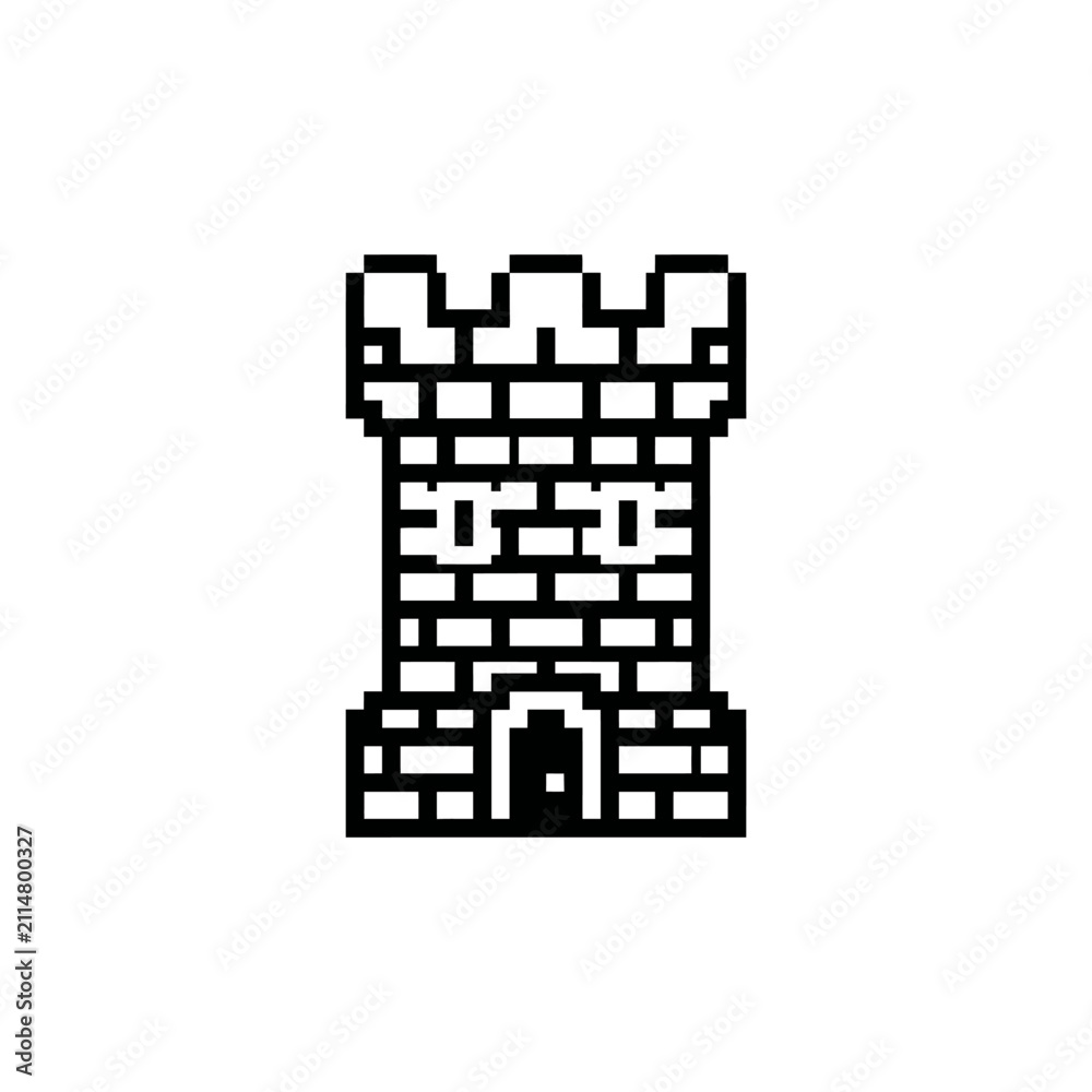 Fototapeta premium Single pixel art castle tower turret.