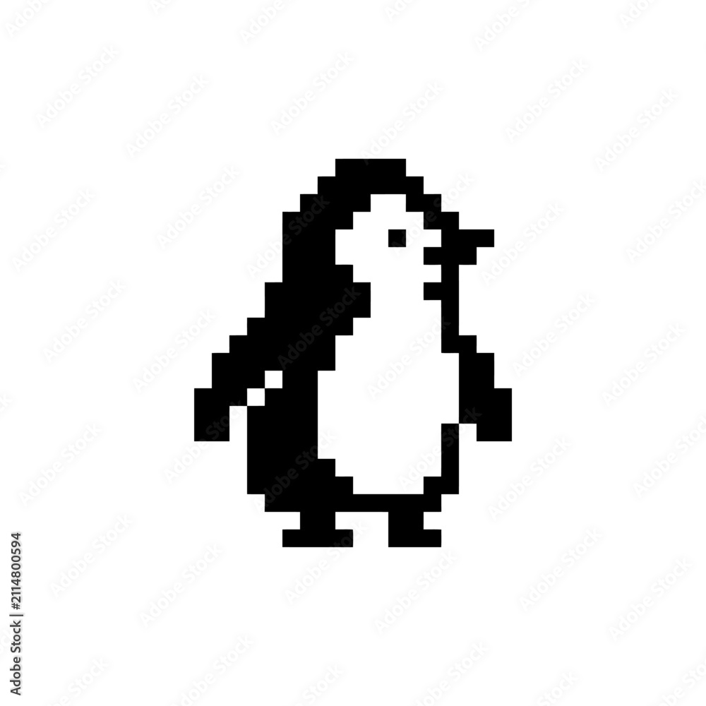 Fototapeta premium Small 8-bit pixel art penguin icon.