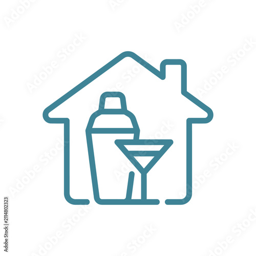 Home bar icon with shaker and cocktail glass.